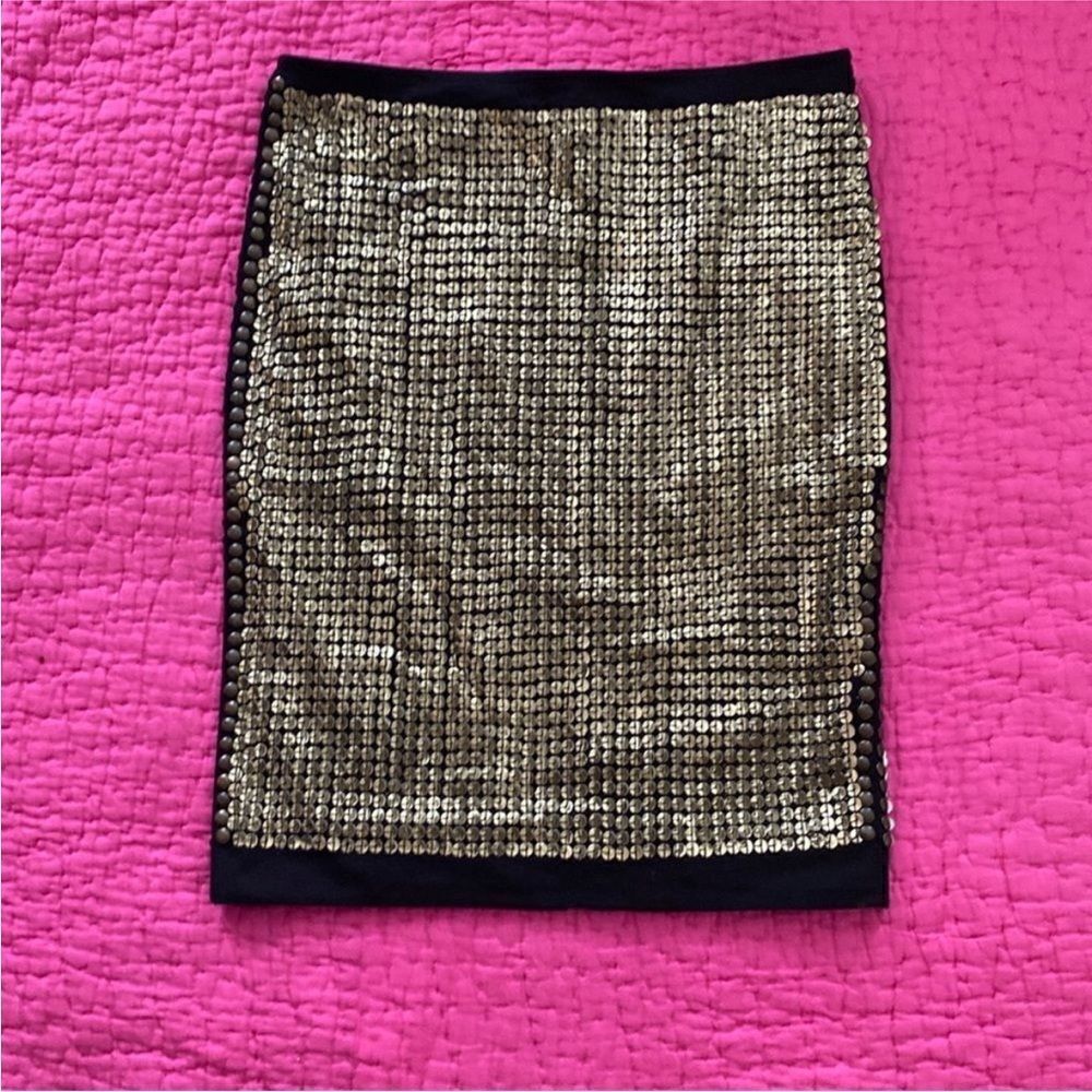 Cecilia de Bucourt Elegant Gold leather sequins/studded detail pencil skirt, S